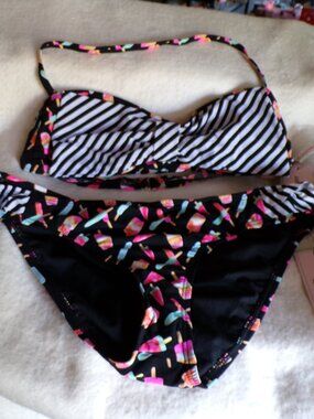 2 PC Juicy Couture Swimsuit Bikini Top/Bottom Womens Large Popsicle Design NEW